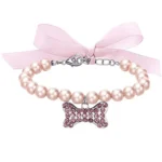 Imitation Pearl Cute Dog Necklace Pet Collar Accessories Jewelry Neck Chain For Small Dogs Large Dog Cats 5 colors