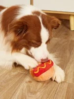 1pc Hot Dog Design Pet Grinding Teeth Squeaky Plush Toy, Durable Chew Toy For Dog Interactive Supply - Image 2