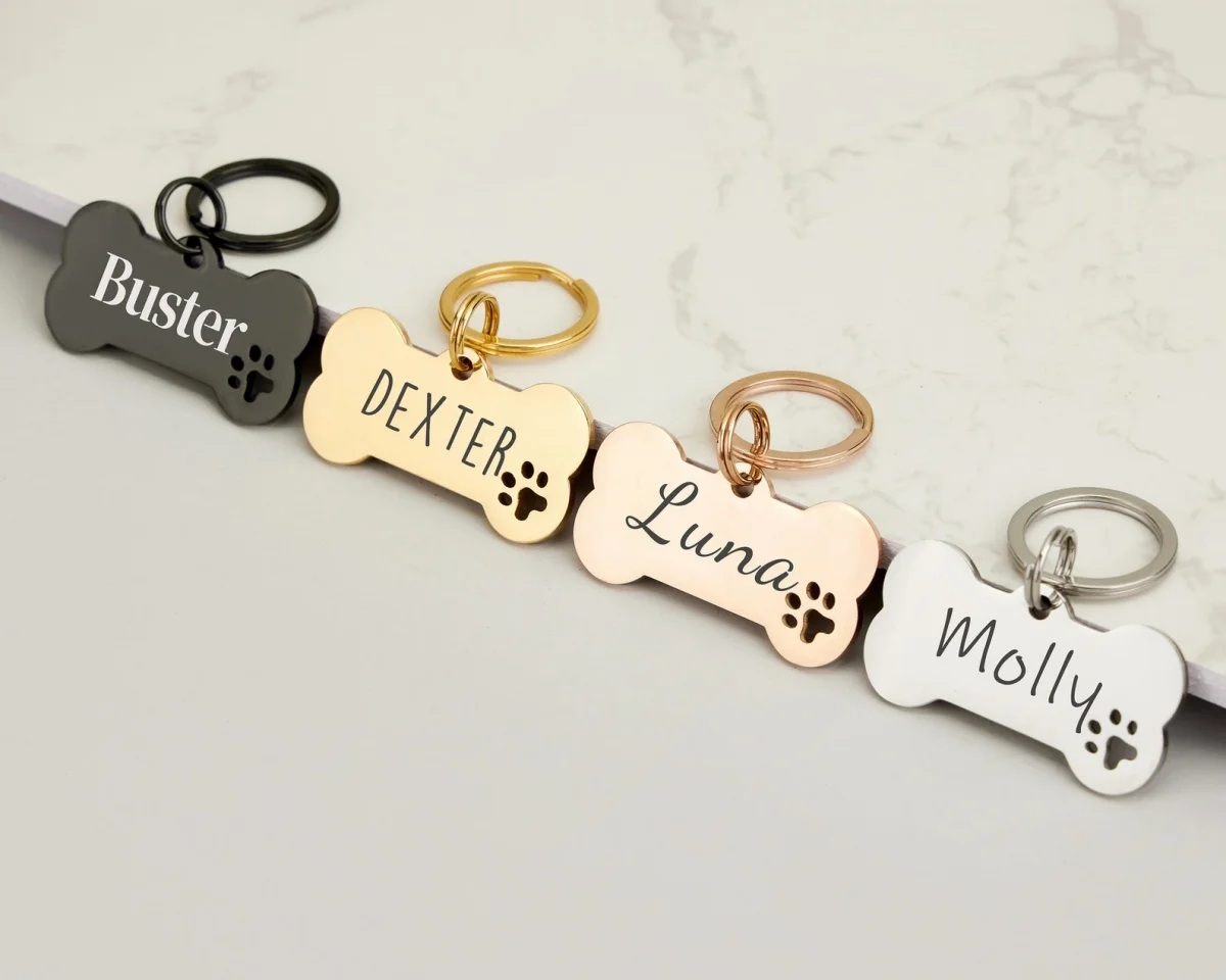 kf-Scb4ddad2f34548138ce60664fba2461cT Bone Stainless Steel Dog ID Tag Custom Engraved with Name Personalized Logo Black Pet Memorial Gift Durable Collar Keepsake - Image 1