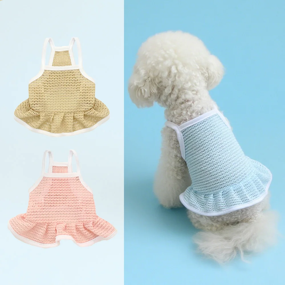 kf-Scb76ff17734a40abbf006ae6dae8d553m Pet Dress Mesh Breathable Cool Strap Skirt Solid Color Simple Cat and Dog Skirt - Image 1
