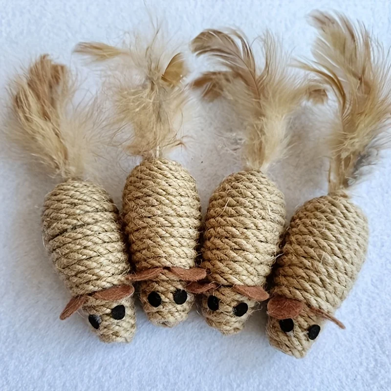 kf-Scbf9f7a46b37435bb66952e1500c1e86B 1/4pcs Sisal False Mouse Cat Toy Bite Resistance Stuffed Toy Interactive Cat Toy Simulation Mice Kitten Self-Playing Plush Toys - Image 1