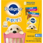 Moist Soft Puppy Wet Dog Food Variety Pack 8 Pouches Tender Beef Chicken Liver Flavor Grain-Free Small Bite Easy Digestion for Puppies