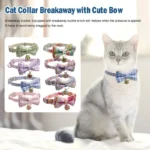 Lattice Bow Pet Cat Collar with Bell Adjustable Pet Collar Bownot Safety Necklace for Puppy Kitten Cat Cute Pattern Pet Supplies