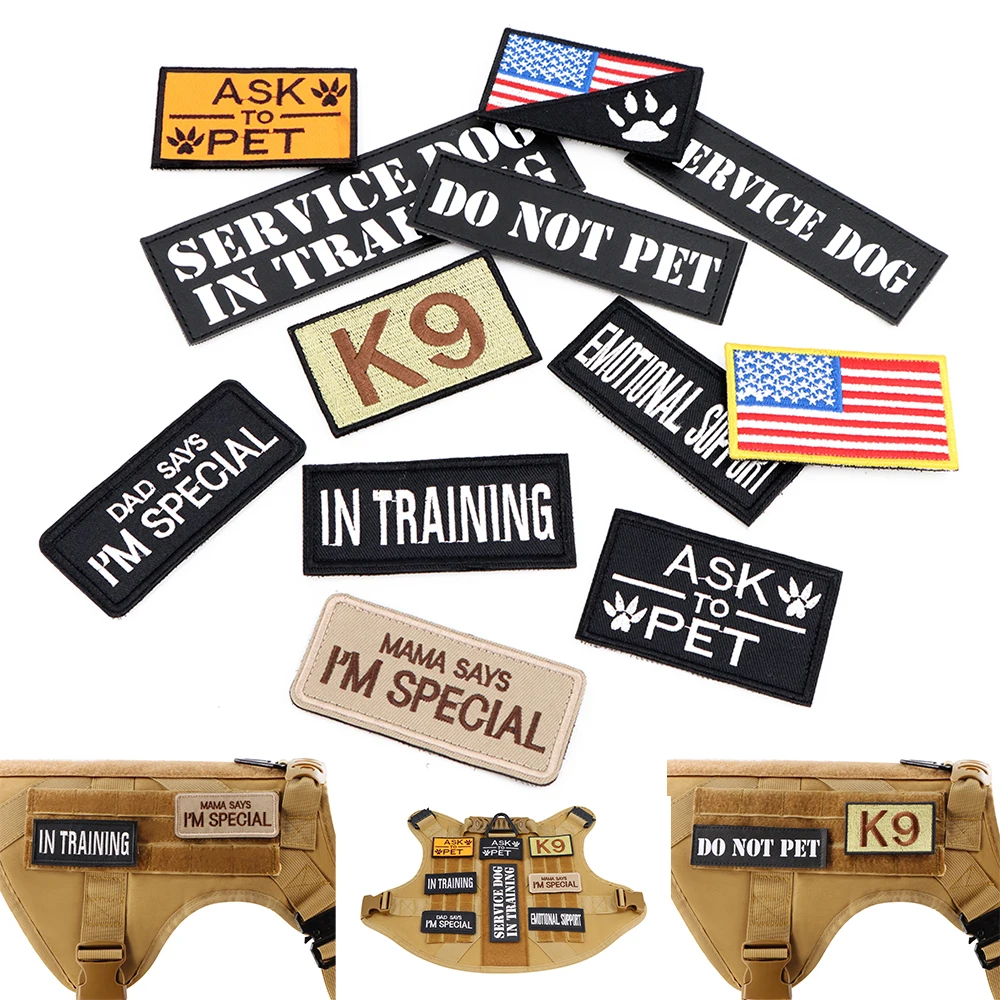 kf-Sce6946aad8e74279a92ec1cc415bc09f4 1 Piece Tactical Patch Bundle For Dog Harness Collar Vest Personalized Patches Tags Sticker Label Custom Name ID Service Dog - Image 1