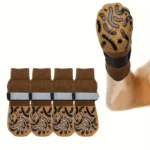 4PCS Anti-Slip Cozy Dog Socks Adjustable Band Anti-Scratch Paw Protection Socks Soft Cotton Strong Grip Pets Knitted Socks
