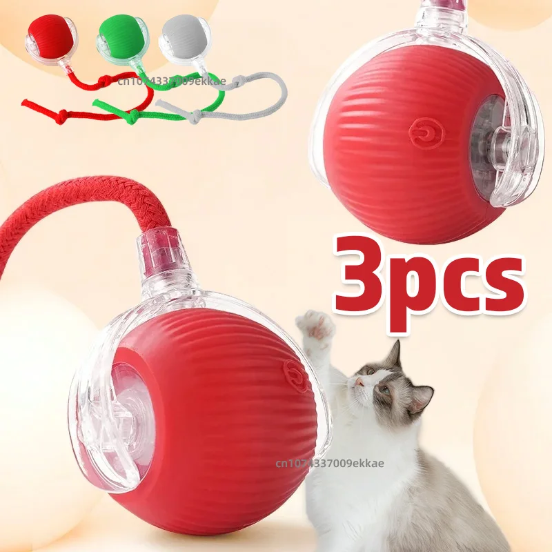 kf-Sd0919c1145cd4718ad349cf9235493da1 1~3pcs Cat Interactive Ball Toy Automatic Rolling Ball Tail Rechargeable Smart Pet Electric Toy Dog Cat Training Imitate Mouse - Image 1