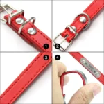 Personalized Dog Collar Name Carved 16 Colors Solid PU Leather Collar For Small Medium Large Dogs Puppy Cat Accessories Red Pink - Image 2