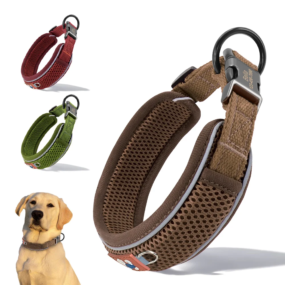 kf-Sd2832b6330cb465bbf03f9ad321bba2dy Personalized Dog Collar Mesh Breathable Dog Collars Reflective Pet Necklace Durable For Small Medium Large Dogs Free Engraving - Image 1