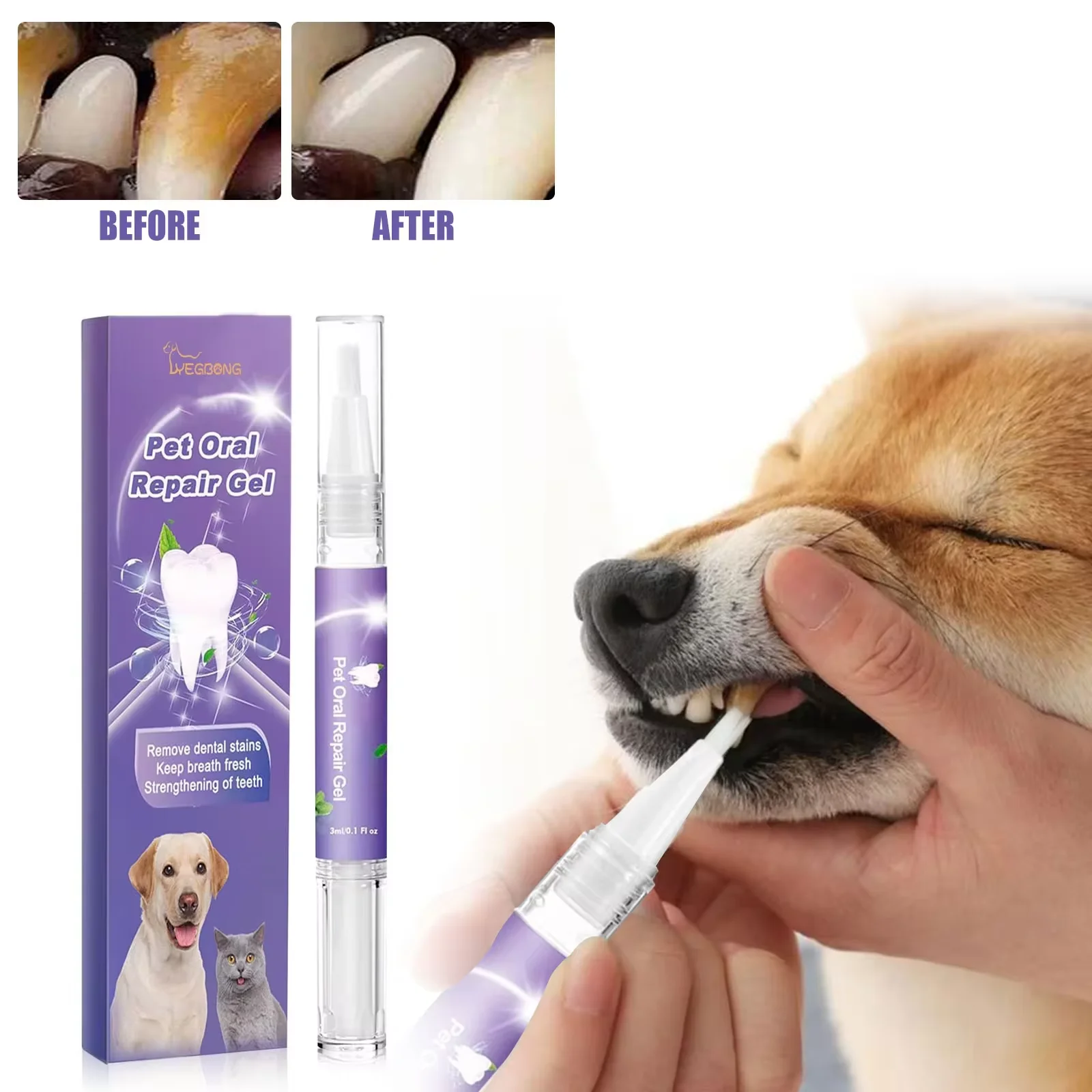 kf-Sd5011722ecdd45ababe9df6c1b513545r Dog Oral Cleaning Gel Tooth Stain Cleaner Remove Dental Stakes Tartar Plaque Eliminator Fresh Breath Pets Tooth Whitening Pen - Image 1