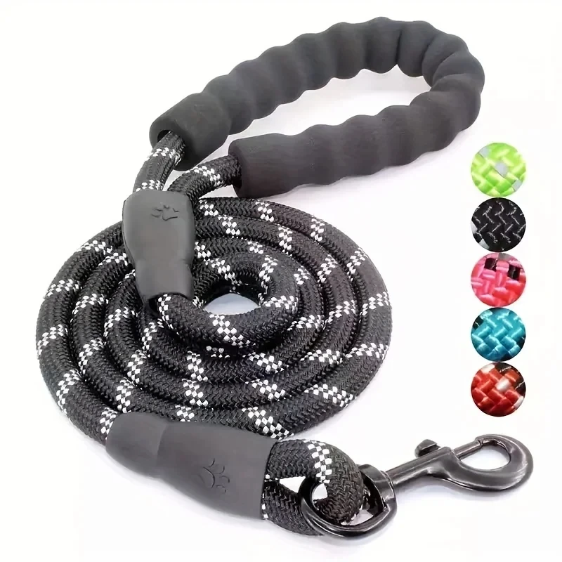 kf-Sd6fc5f1b8504499f9146b3de7afa0203a Reflective Dog Leash With Comfortable Padded Handle - Double Heavy Duty Traction Rope For Strong Dogs - Enhance Safety And Contr - Image 1