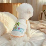 Bora Bora Pet Tank Top-White, Coconut Shell Embroidery, Ribbed Breathable, Two-Legged Outfit for Small Dogs Cats, Summer Wear - Image 4