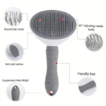One-Click Pet Hair Removal Comb for Effortless Grooming of Dogs and Cats - Float Hair Removal Slicker Brush with Automatic Funct - Image 2