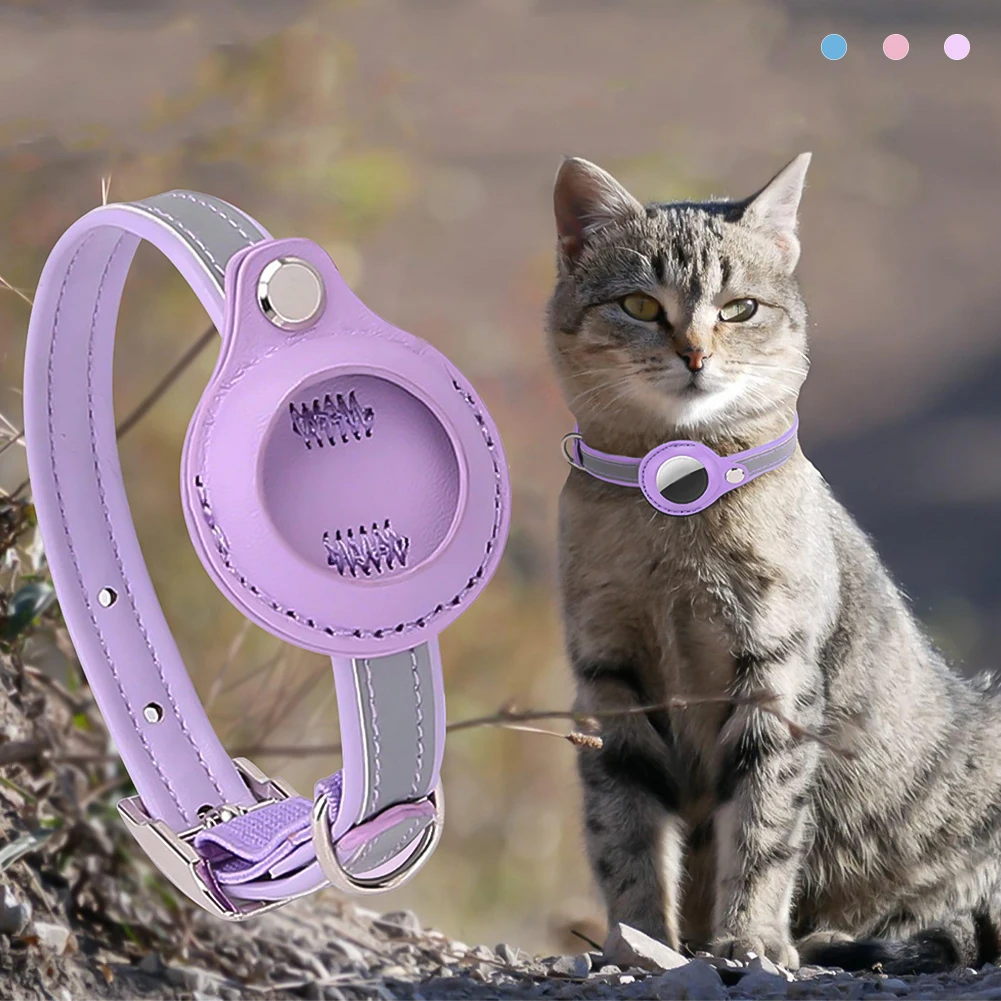 kf-Sdba2d58661a4446c967f4221a75b23a3V Leather Pet Adjustable Collars for Airtag Location Tracker Dog Cat Anti-lost Reflective Protection Case for Airtags Collar - Image 1