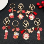 Japanese Maneki-neko (Lucky Cat) Keychain, Japanese Style Koi Fish Car Key Pendant, Creative Gift Alloy Lucky Bag Charm. - Image 2
