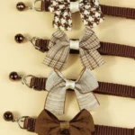 1/4PCS Brown Winter Dog Collar Bowknot Puppy Chihuahua Collars with Bell Adjustable Safety Buckle Cats Bow Tie Pets Accessories - Image 5