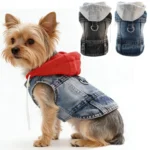 Cool Dog Jean Jacket Vest with D-Ring Hoodies for Small Medium Dogs, Spring Dog Clothes Puppy Denim Harness Coat for Walking