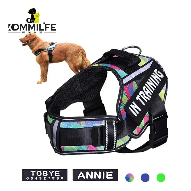 kf-Se438c05c1953419abe0ba531a55afd72F KOMMILIFE Adjustable Nylon Dog Harness Personalized Harness For Dogs Reflective Breathable Neck Guard Dog Harness Vest No Pull - Image 1