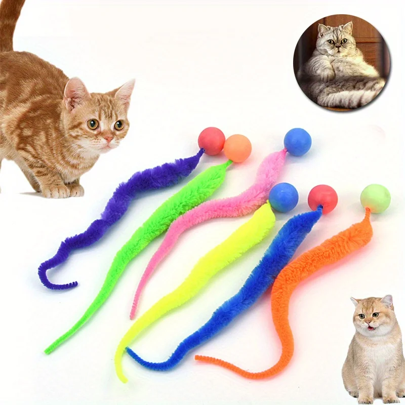 kf-Se6e7c3af73c0473e98eaec3ad598ee595 1/2/5Pcs Wiggly Balls Cat Toys New Cat Chewing Toys Bouncy Ball Wiggly Tail Sounding Kitten Bite Playing Plush Interactive Toy - Image 1