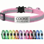 13 Colors Custom Engraved Reflective Cat Collar with Safety Buckle & Bell, Adjustable Personalized Pet Collar for Small Cats