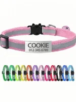 13 Colors Custom Engraved Reflective Cat Collar with Safety Buckle & Bell, Adjustable Personalized Pet Collar for Small Cats