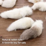 2Pcs Natural Rabbit Tail Cat Toy, Scented Plush Chew Toy For Indoor Cats Enrichment,Soft Cat And Dog Universal Toy Interactive - Image 3