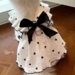 Dog Summer Clothes Heart Print Bow Dress for Chi Summhuahua Puppy Sweet Skirt Cotton Dress for Girl Dog Cat Princess Pet Costume - Image 2