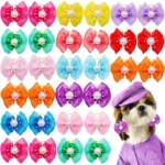 100pcs Bulk Pet Dog Hair Accessories Dog Hair Bows with Diomand Lace Rubber Band Grooming for Small Dogs Puppy Bows Pet Supplies