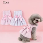 2pcs Pink & Yellow Bow-Knot Skirt For Pets In Spring/Summer For Small And Medium Sized Cats And Dogs Valentine's Day For Holiday