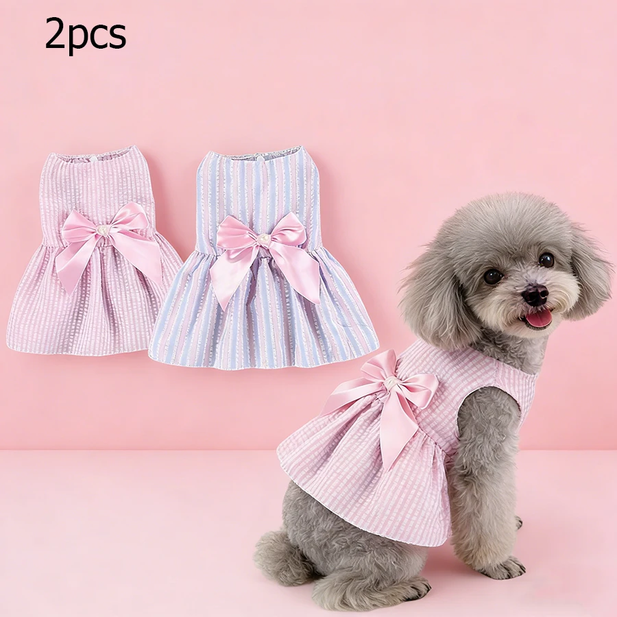 kf-Seb0af023e4874fe99a00200119eb805cc 2pcs Pink & Yellow Bow-Knot Skirt For Pets In Spring/Summer For Small And Medium Sized Cats And Dogs Valentine's Day For Holiday - Image 1