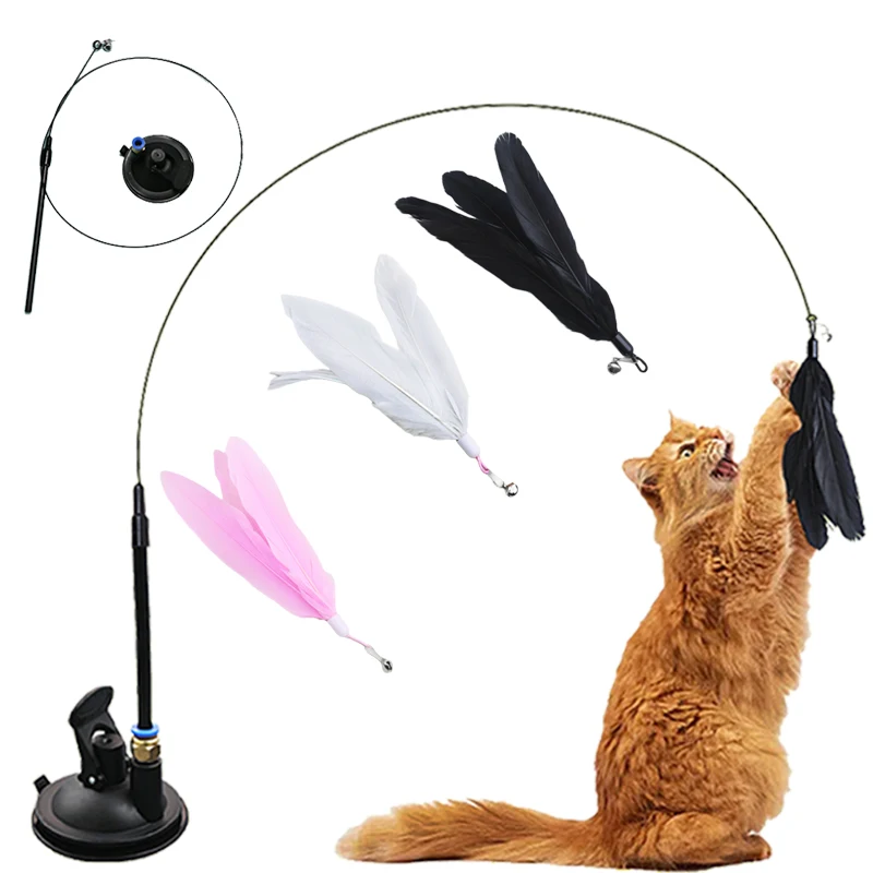 kf-Sebed93c4a21245a4bd7432b24953db06F Interactive Cat Toy Handfree Cat Stick Kitten Playing Teaser Wand Toy Suction Cup Feather Wand Pet Supplies Simulation Feather - Image 1