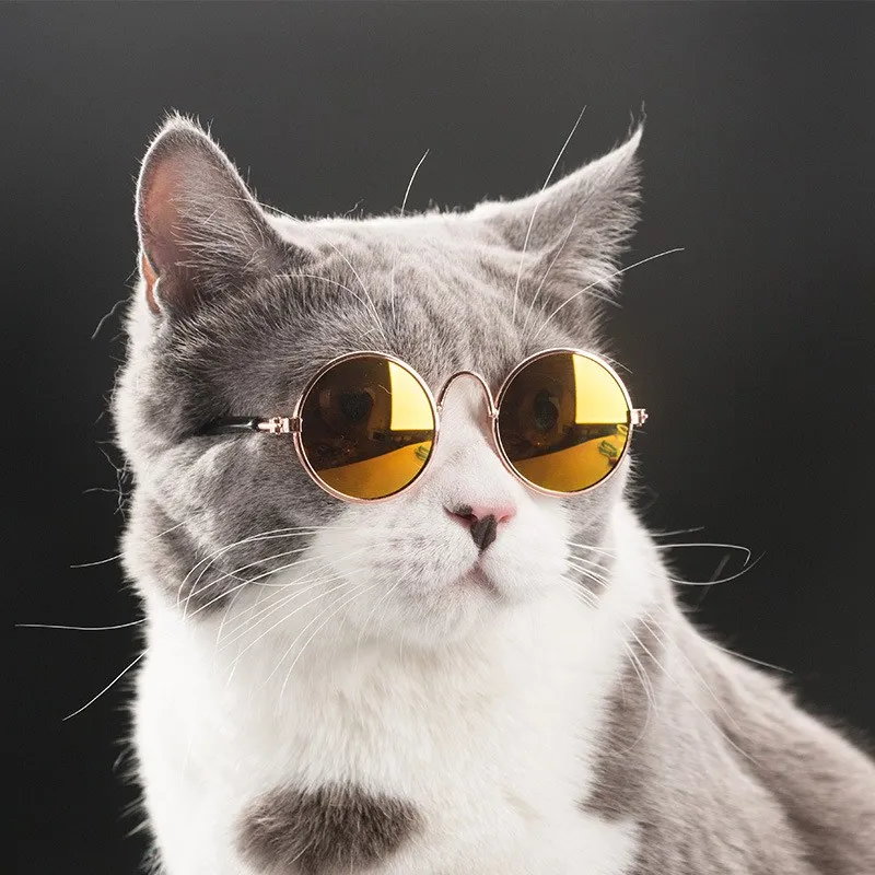 kf-Sebf3d0643edb476992b8741262bbc55fx Lovely Vintage Round Pet Sunglasses Reflection Eye wear glasses For Small Dog Cat Animal Photos Props Accessories - Image 1