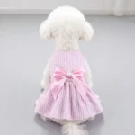 Kawaii Vertical Striped Summer Pet Clothes Soft with Bow Pet Dog Skirt Elastic Thin Dog Princess Dress