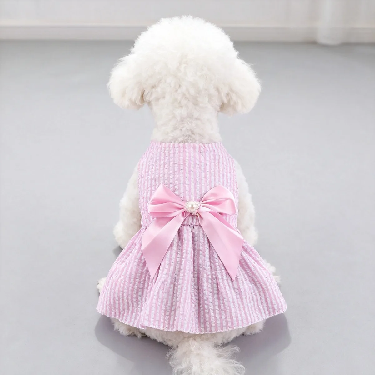 kf-Seca876b424f3413eb660aa0d9e7052f3j Kawaii Vertical Striped Summer Pet Clothes Soft with Bow Pet Dog Skirt Elastic Thin Dog Princess Dress - Image 1