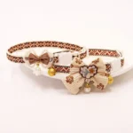 Wholesale Brown Bowtie Cat Collar with Lace Beads Bell and Breakaway Safety Buckle for Pets - Image 4