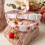 2 Pack Cotton Breakaway Cat Collar Pink Strawberries and White Heart Shaped Pendant Cute Kitten Cat Collar with Bell - Image 5