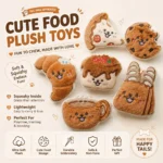 Cute Food Plush Dog Toys with Squeaker, Soft Interactive Chew Toy Set for Small Dogs Puppies, Pizza Croissant Cookie Bread