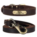 Real Leather Dog Collar Leash Set Personalized Pet Collar With Leash Free Engraving Nameplate For Small Medium Large Dogs