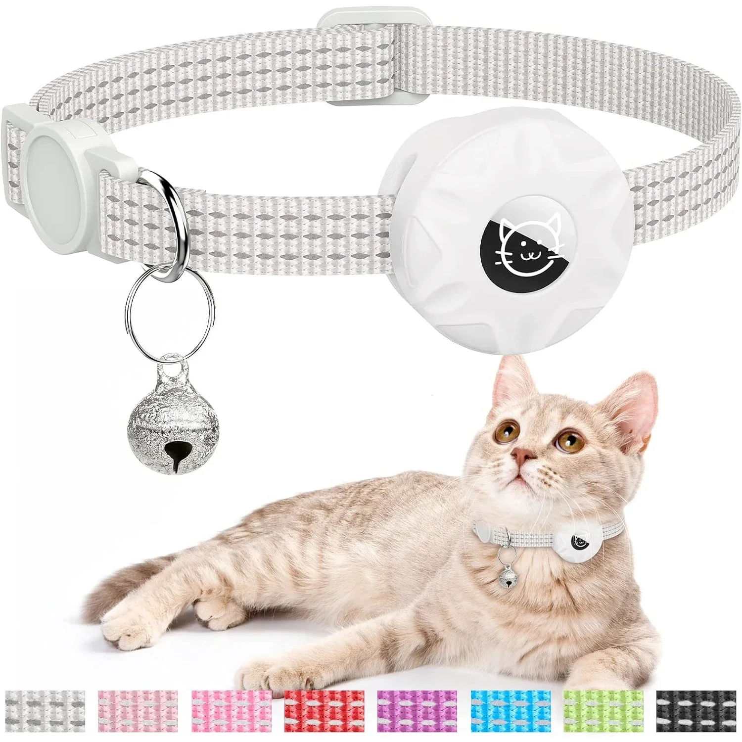 kf-Sf767765f0b9845a2827d69548ead0843K for Apple AirTag Cat Collar,Air Tag Pet Collar with airtag Holder and Bell Reflective GPS Kitten Collar for Girl Boy Cats gatos - Image 1