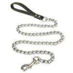Metal Chain Dog Lead with Leather Style Handle Strong Control Leash Iron Dog Pets Supplies Collars Harnesses Chain Traction Rope - Image 2