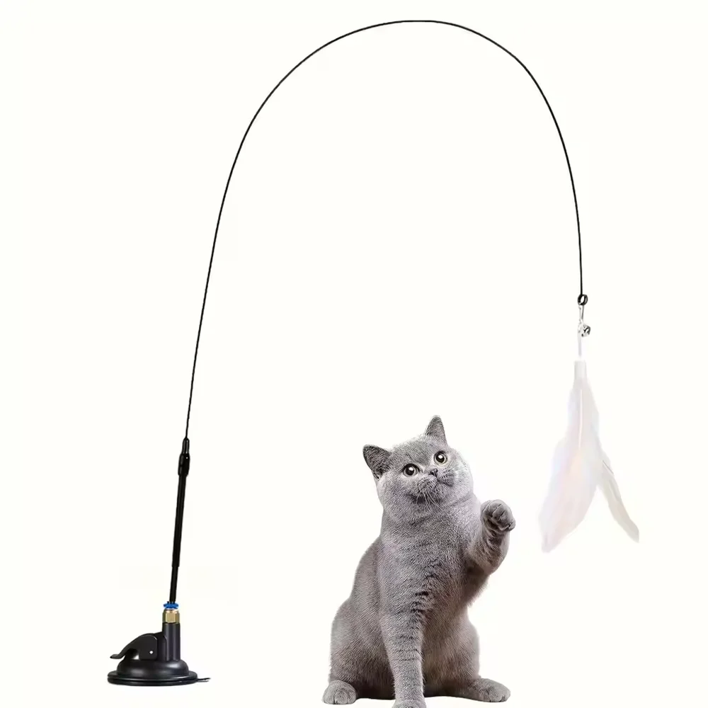 kf-Sf820bc1d54224a4e8725a94c0bca33df1 Cat Teaser Toy - Interactive Bell & Feather Wand - Long Suction Cup Pole for Exciting Playtime Adventures - Ultimate Cat Toy - Image 1