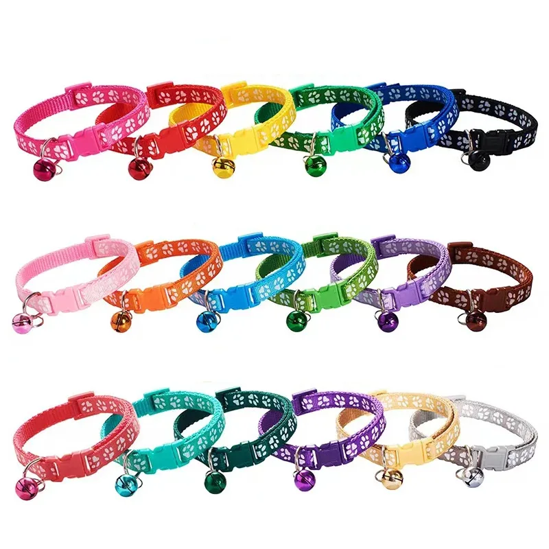 kf-Sf91e8ba3772343458e5f93bc881abbb3z 1/6/18pcs Pet Collar With Bell Footprints Colorful Dog, Dog, Cat Accessories Cat Collar Adjustable Bell Ring Necklace Pet - Image 1