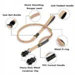 Reflective Shock Absorbing Dog Leashes with Car Seatbelt for Large Dogs Heavy Duty Tactical Bungee Dog Leash No Pull Dog Leash - Image 4
