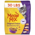 Dry cat food in 30 lb bag for adult feline nutrition and daily feeding needs