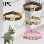 Personalized Name Velvet Cat Dog Collar, Custom Name Phone Number Pet ID Collar, Soft Comfy Adjustable Collars For Small Medium