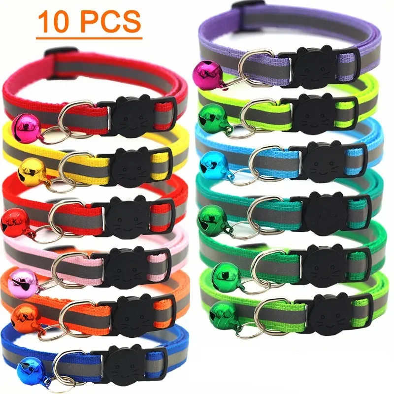 kf-Sfd5eb779ce414b61b9cd97191c0f0048y 10Pcs Wholesale Collars for Cat Collar With Bell Adjustable Necklace Cat Puppy kitten Collar Dropshipping Pet Cats Collar - Image 1